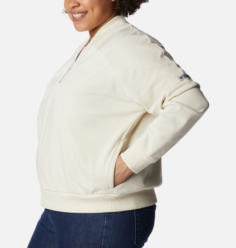 Women's Columbia Lodge French Terry Full Zip Jackets Cream | Plus Size CA-U1L3C